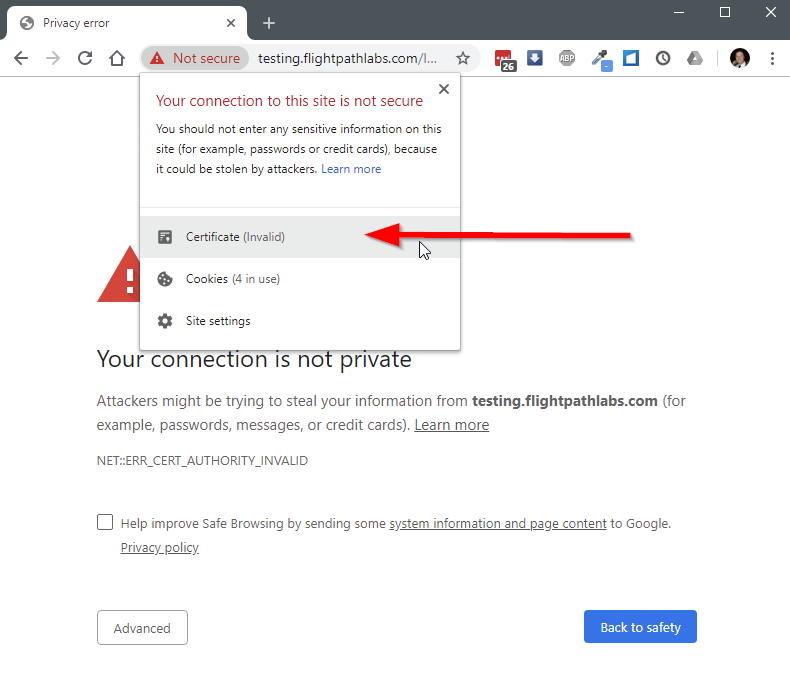 How do I get a self signed certificate from Chrome?